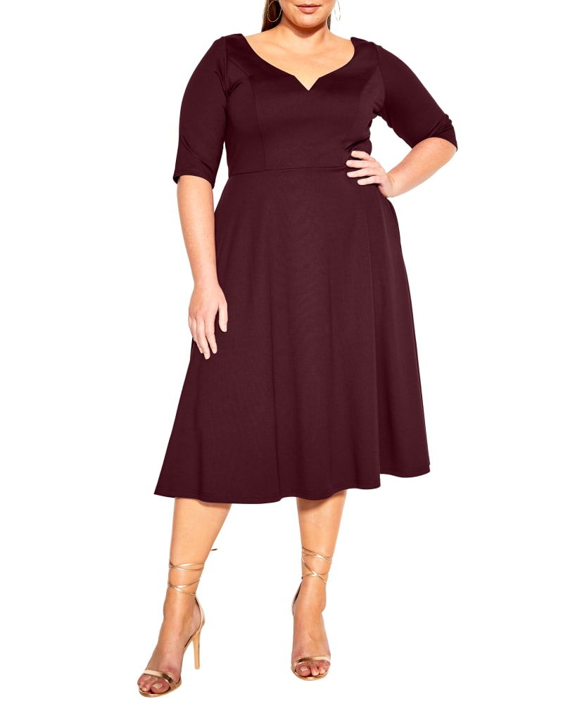 Front of a model wearing a size S Juliana Cute Girl Dress in Oxblood by City Chic. | dia_product_style_image_id:317995